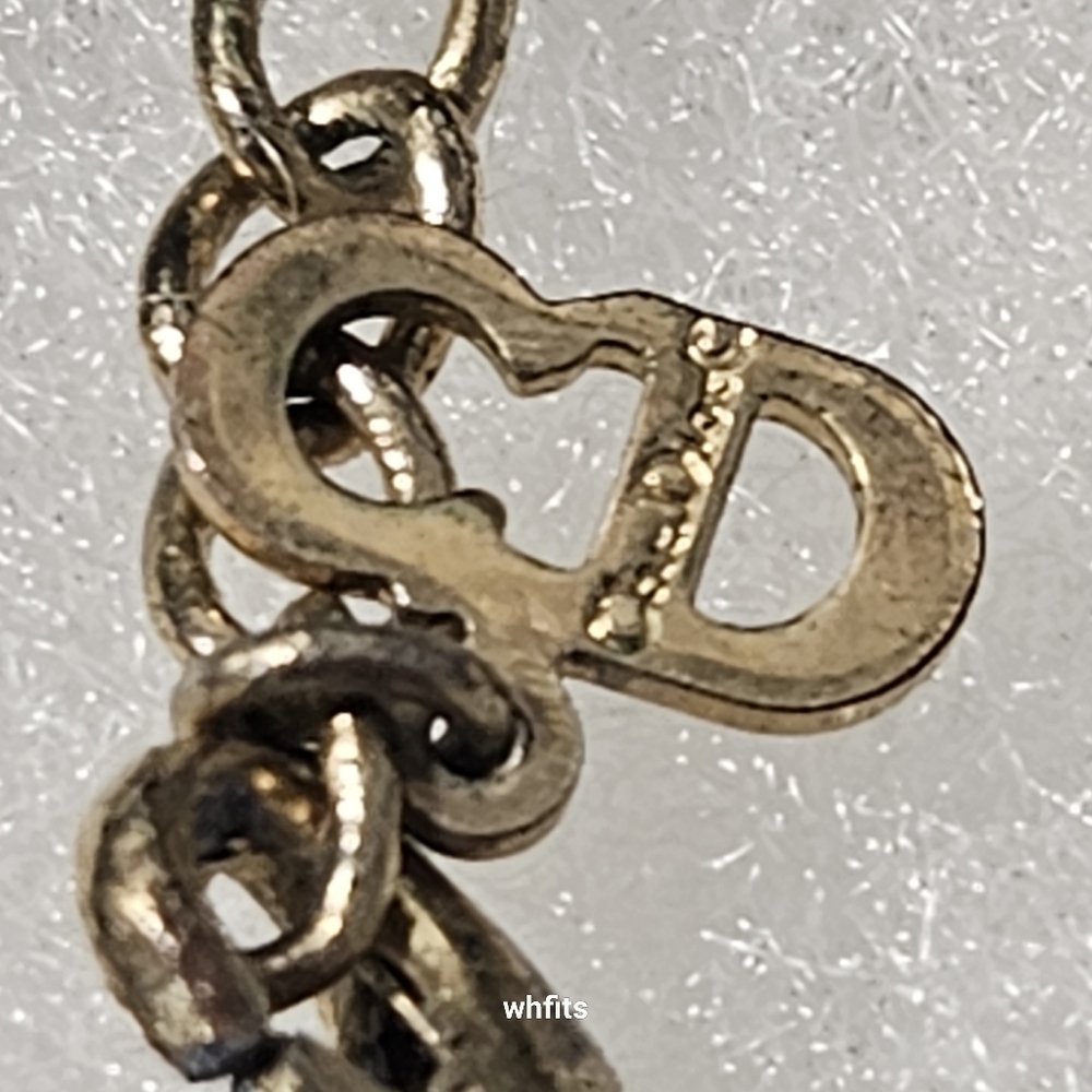 Vintage Christian Dior Gold Tone Rhinestone CD Heart Necklace - Picture 3 of 8